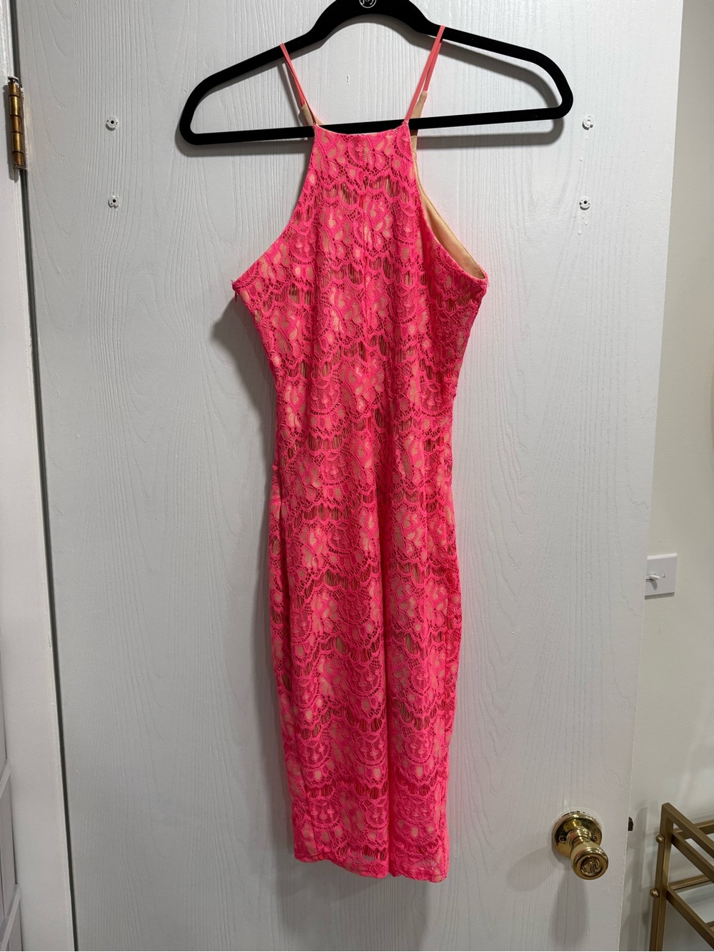 Fuchsia Lace Halter Midi Dress
